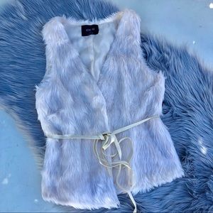 White Faux Fur Vest with Suede Belt